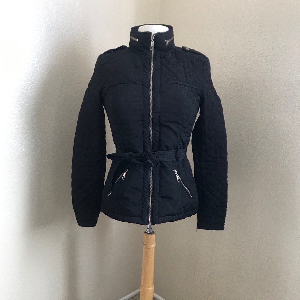 Womens Black Quilted Puffer Jacket, XS